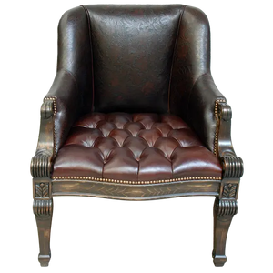 The La Antigua Chair combines full-grain leathers, tufted seating, and hand-carved wood details with a cowhide back. Elegant, durable, and 100% customizable — a striking blend of Western artistry and timeless comfort.