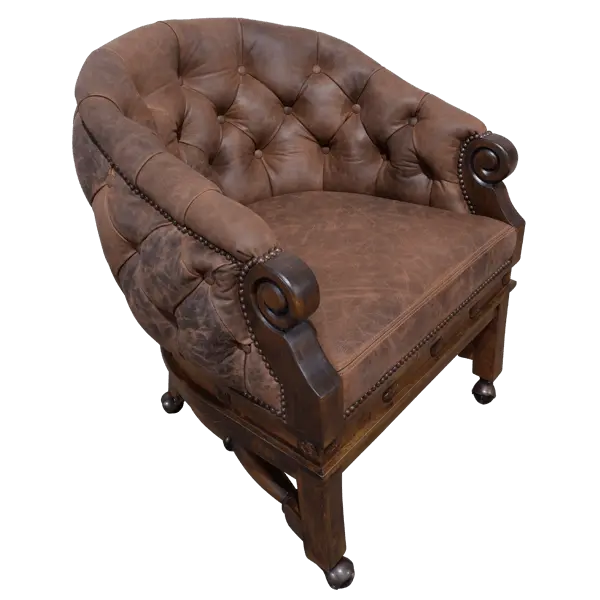 The Elegante Poker 16 Chair combines deep-tufted full-grain leather, hand-carved wood, and rolling casters for luxury and comfort. A timeless handcrafted Western chair, customizable to your taste and built for lasting sophistication.