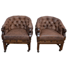 Load image into Gallery viewer, The Elegante Poker 16 Chair combines deep-tufted full-grain leather, hand-carved wood, and rolling casters for luxury and comfort. A timeless handcrafted Western chair, customizable to your taste and built for lasting sophistication.