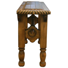 Load image into Gallery viewer, Add authentic Western character to your space with the Frontier Longhorn Rope Console Table, featuring hand carved longhorn steer horns, twist rope detailing, and sustainable solid wood craftsmanship. Perfect for ranch, cabin, lodge, or Western luxury homes. 100% customizable.
