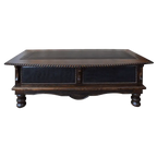 Handcrafted executive desk with crocodile-embossed leather panels, twisted rope molding, and solid wood base. The Puro Rancho Desk embodies Western luxury and artisanal craftsmanship.