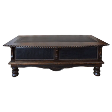 Load image into Gallery viewer, Handcrafted executive desk with crocodile-embossed leather panels, twisted rope molding, and solid wood base. The Puro Rancho Desk embodies Western luxury and artisanal craftsmanship.
