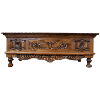 Hand-carved Western executive desk with longhorn motif, tooled leather inlay, and twisted rope detail. The San Benito Desk blends craftsmanship, heritage, and refined Western design.