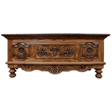 Load image into Gallery viewer, Hand-carved Western executive desk with longhorn motif, floral details, and multiple drawers. The San Benito 2 Desk combines craftsmanship, storage, and timeless Western elegance.