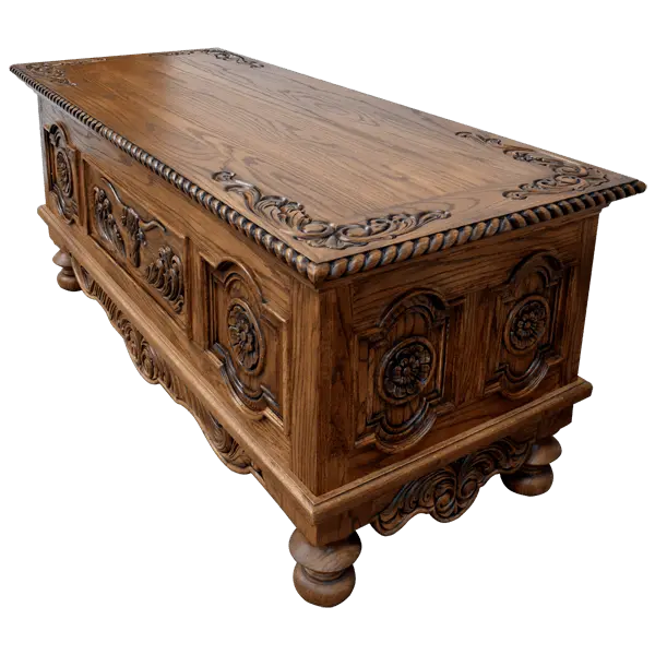 Hand-carved Western executive desk with longhorn motif, floral details, and multiple drawers. The San Benito 2 Desk combines craftsmanship, storage, and timeless Western elegance.
