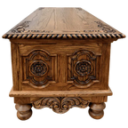 Hand-carved Western executive desk with longhorn motif, floral details, and multiple drawers. The San Benito 2 Desk combines craftsmanship, storage, and timeless Western elegance.