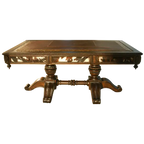 Handcrafted Western executive desk featuring cowhide panels, leather inlay, and hand-carved pedestal base. The Castellano 2 Desk unites bold Western style with refined craftsmanship.