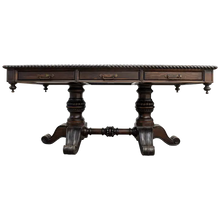 Load image into Gallery viewer, Handcrafted Western executive desk with leather inlay, twisted rope edge, and double pedestal base. The Castellano Desk showcases refined craftsmanship and enduring Western elegance.