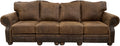 Luxury Western reclining sectional sofa in Cora Pecan leather with Gator Rustic Walnut accents and light exotic cowhide. Handcrafted comfort with refined ranch style.