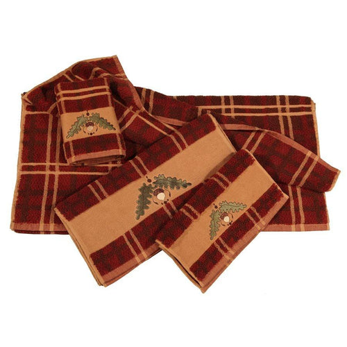 Acorn Embroidered 3PC Towel Set, Plaid Towel Set