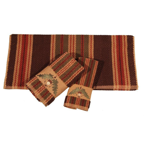 Acorn Embroidered 3PC Towel Set, Stripe Towel Set