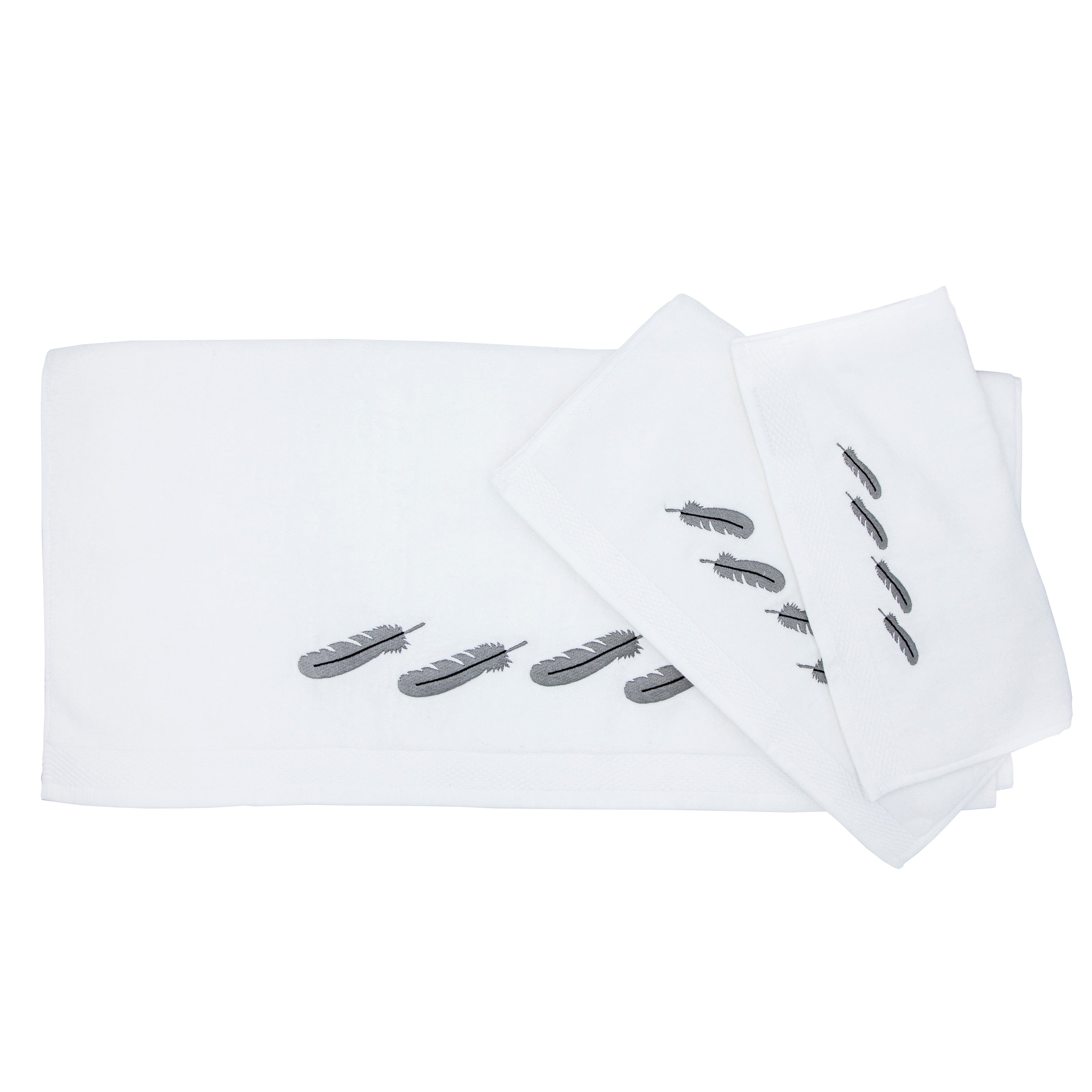 Feather 3-PC Embroidery Towel Set, White Towel Set