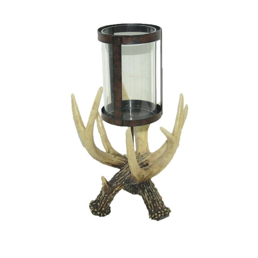 Antler Pillar Candle Holder w/ Glass Hurricane Candle Holder