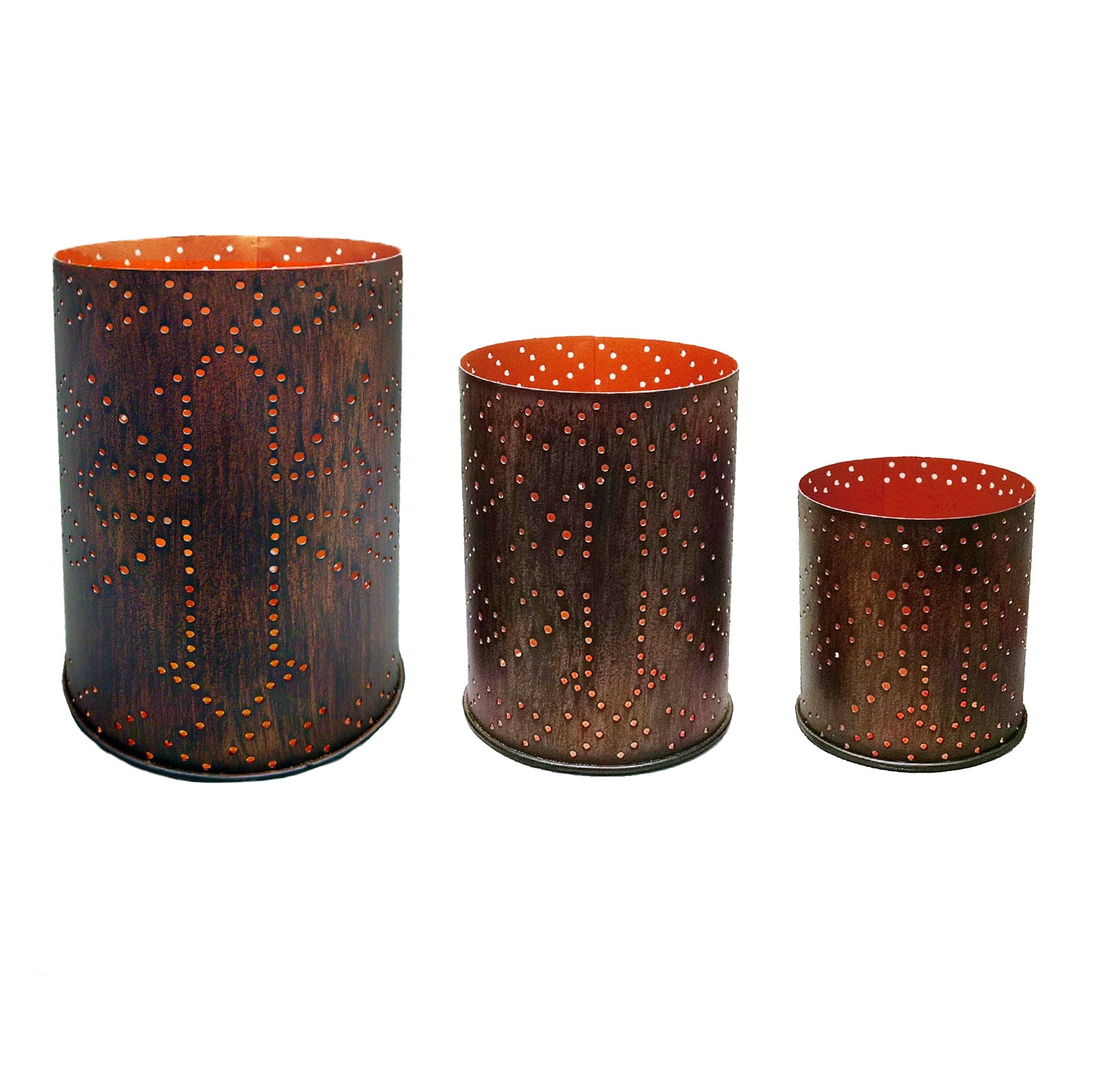 Cross Distressed Metal Cylinder Pillar 3PC Candle Holder Candle Holder
