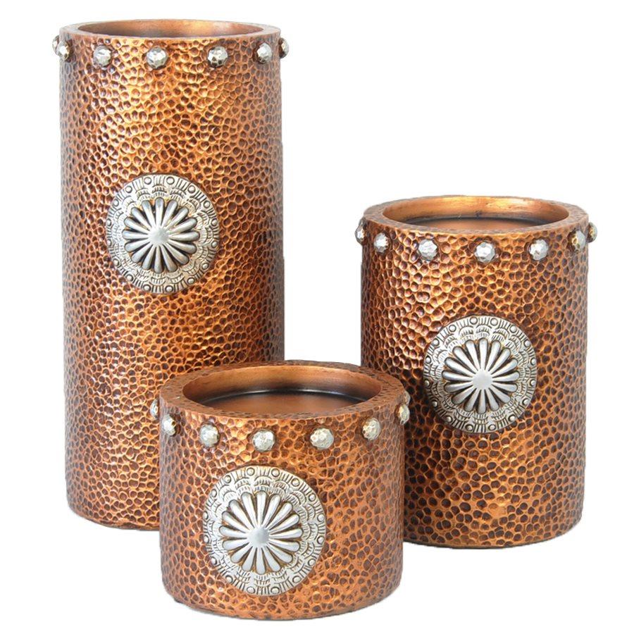 Faux Hammered Copper with Concho 3PC Candle Holder Set Candle Holder