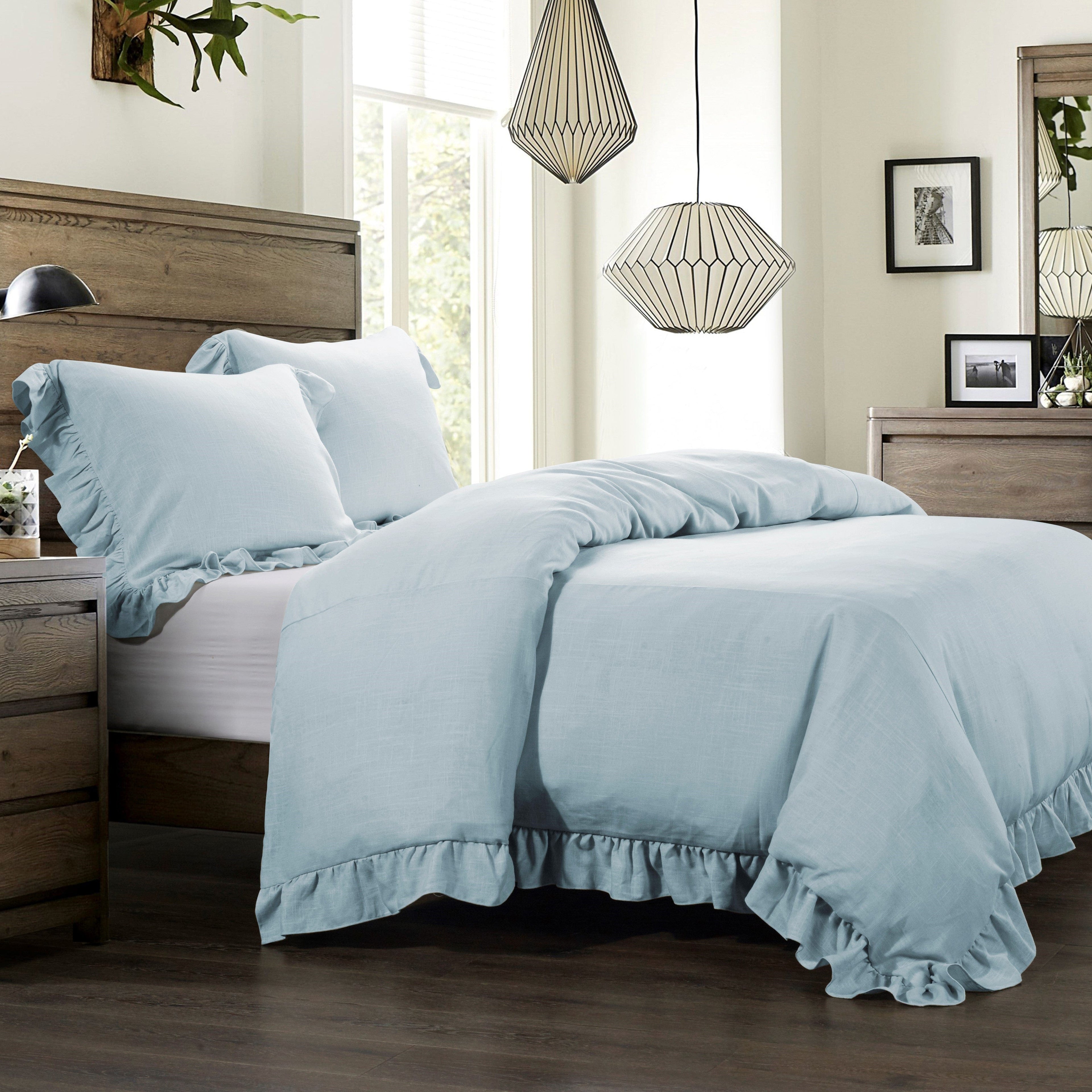Lily Washed Linen Blend Bedding Set - Light Blue Comforter Set