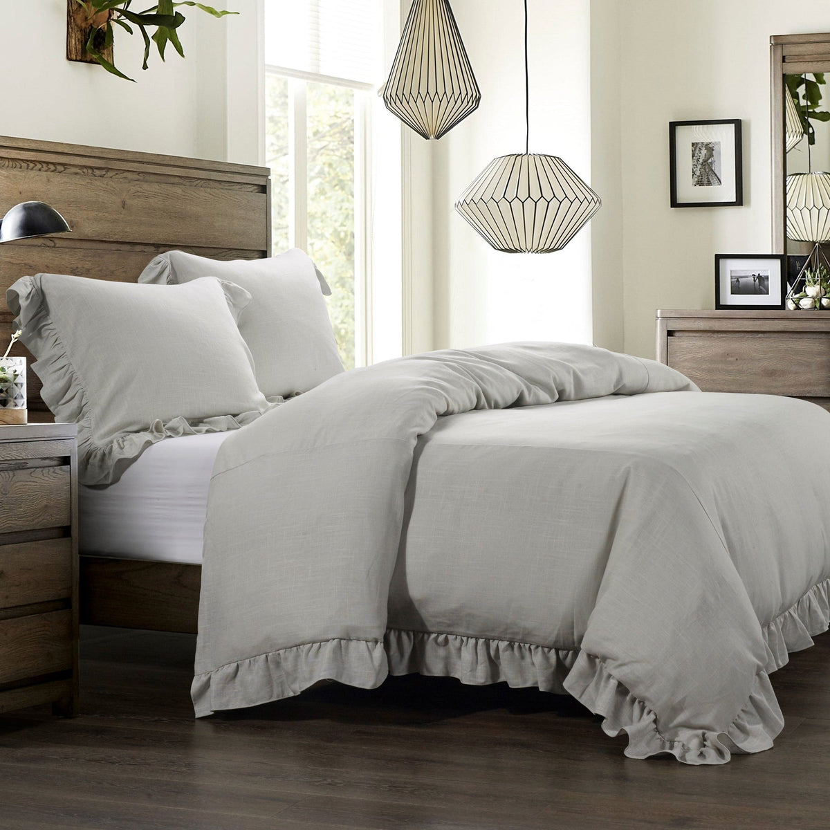 Lily Washed Linen Blend Bedding Set - Light Gray