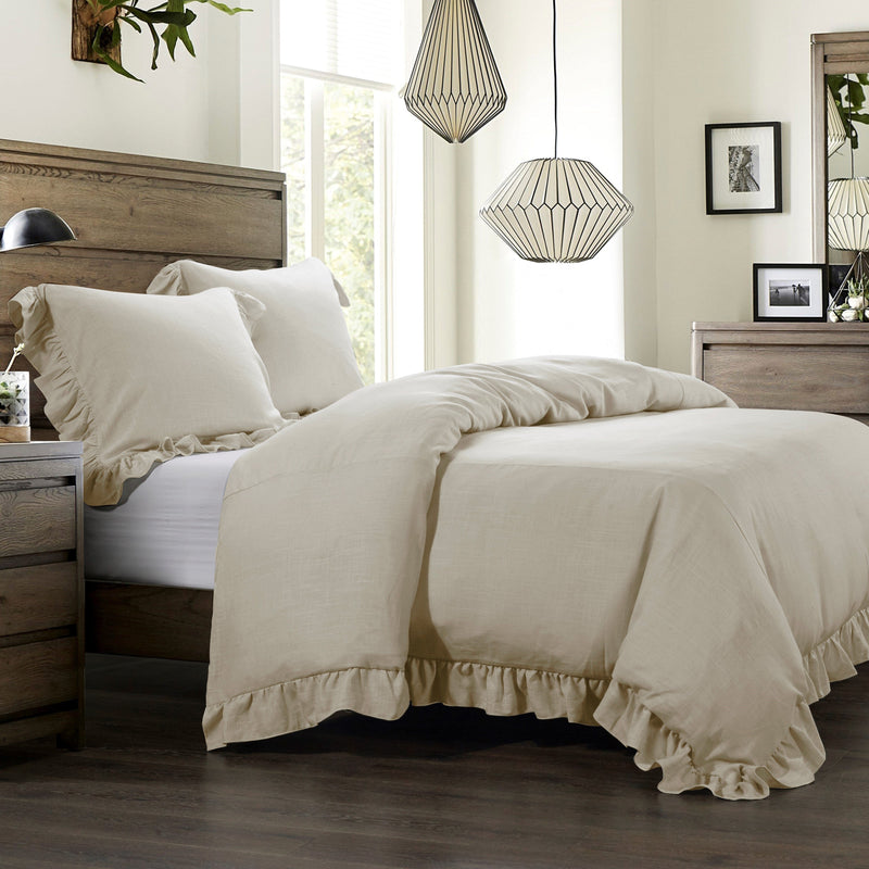 Lily Washed Linen Blend Bedding Set - Light Tan