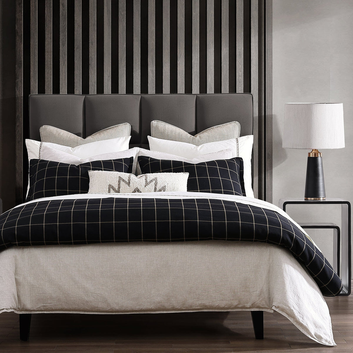 Windowpane Plaid Bedding Set - Black