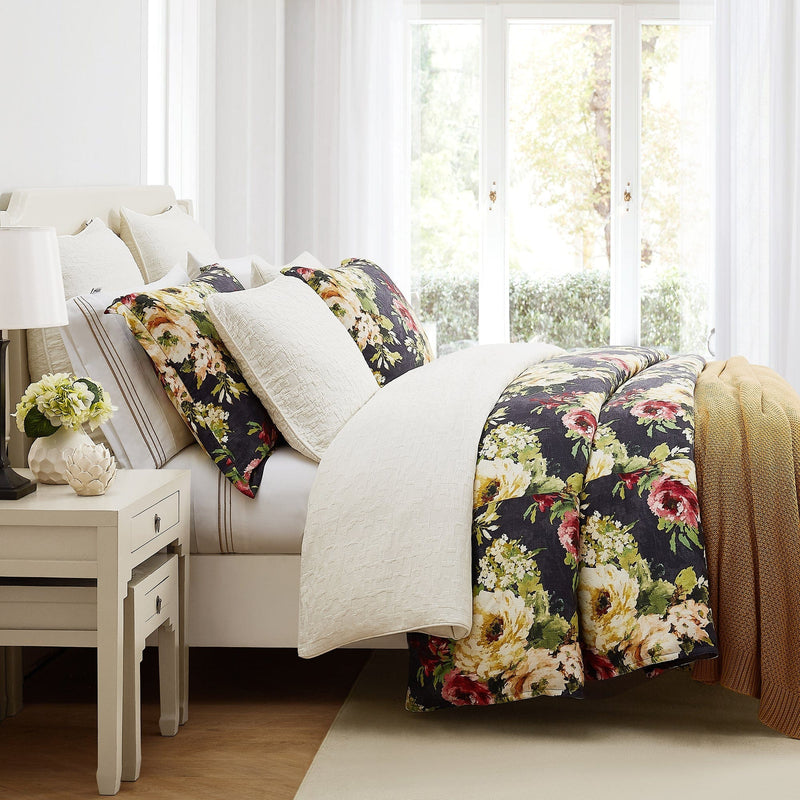 Peony Washed Linen Blend Bedding Set - Charcoal