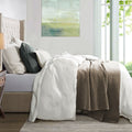 Hera Washed Linen Blend Flange Bedding Set - White