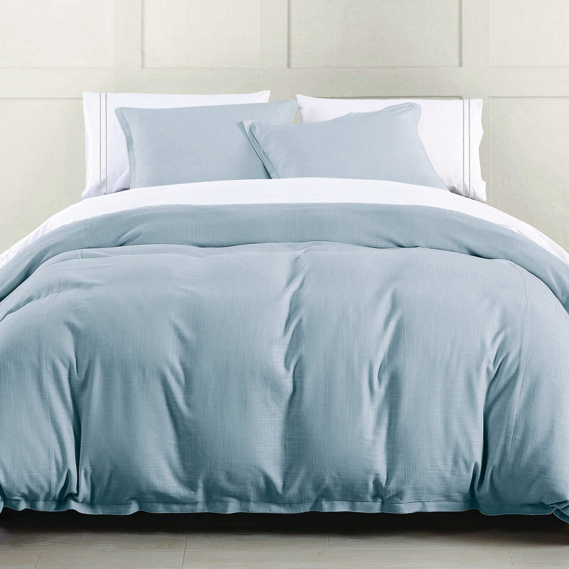 Hera Washed Linen Blend Flange Bedding Set - Light Blue