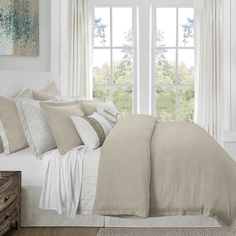 Hera Washed Linen Blend Flange Bedding Set - Light Tan