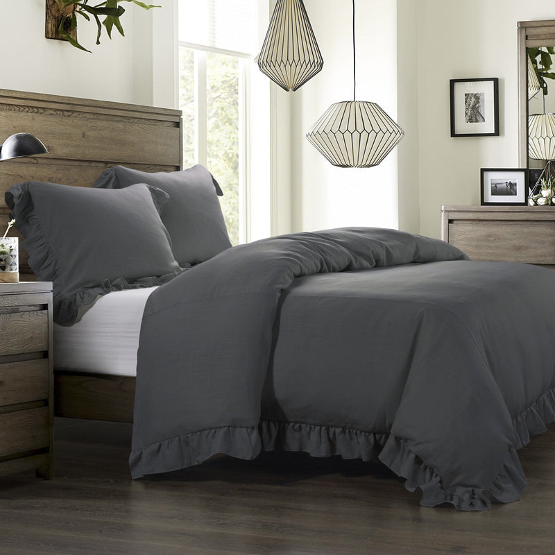 Lily Washed Linen Blend Bedding Set - Slate
