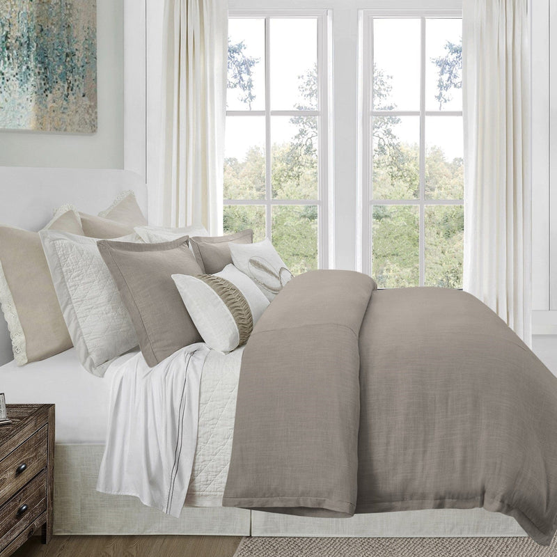 Hera Washed Linen Blend Flange Bedding Set - Taupe
