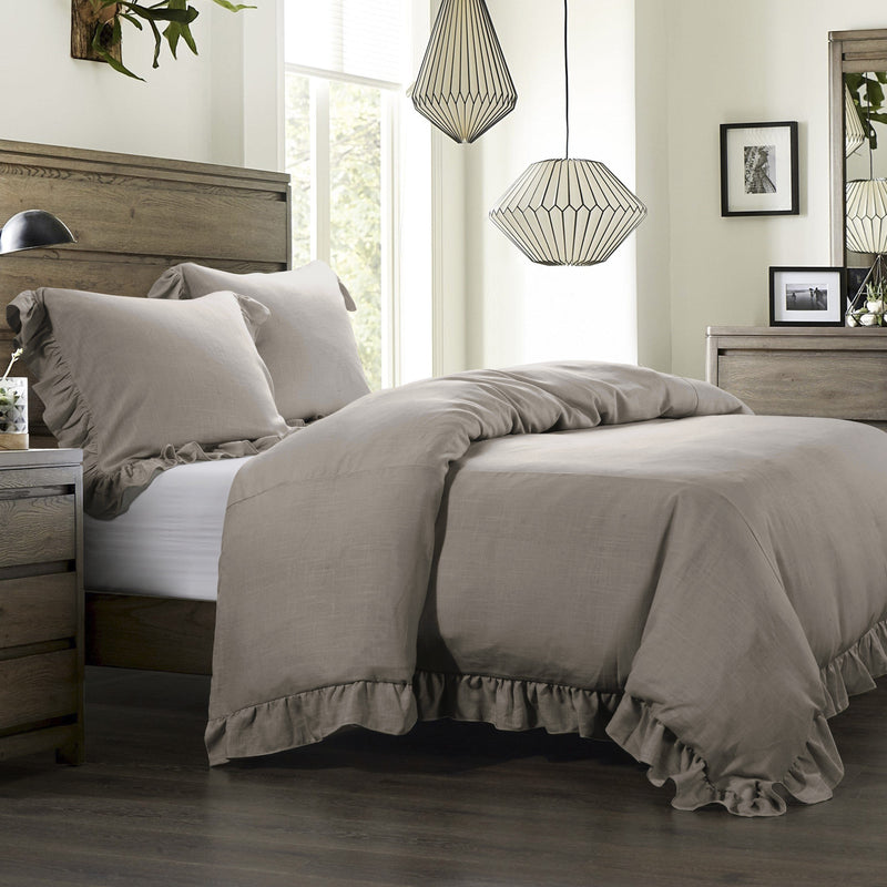 Lily Washed Linen Blend Bedding Set - Taupe