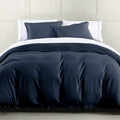 Hera Washed Linen Blend Flange Bedding Set - Navy