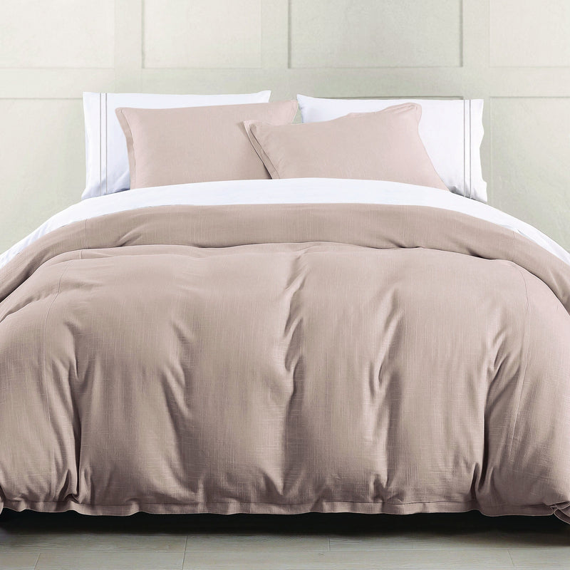 Hera Washed Linen Blend Flange Bedding Set - Blush