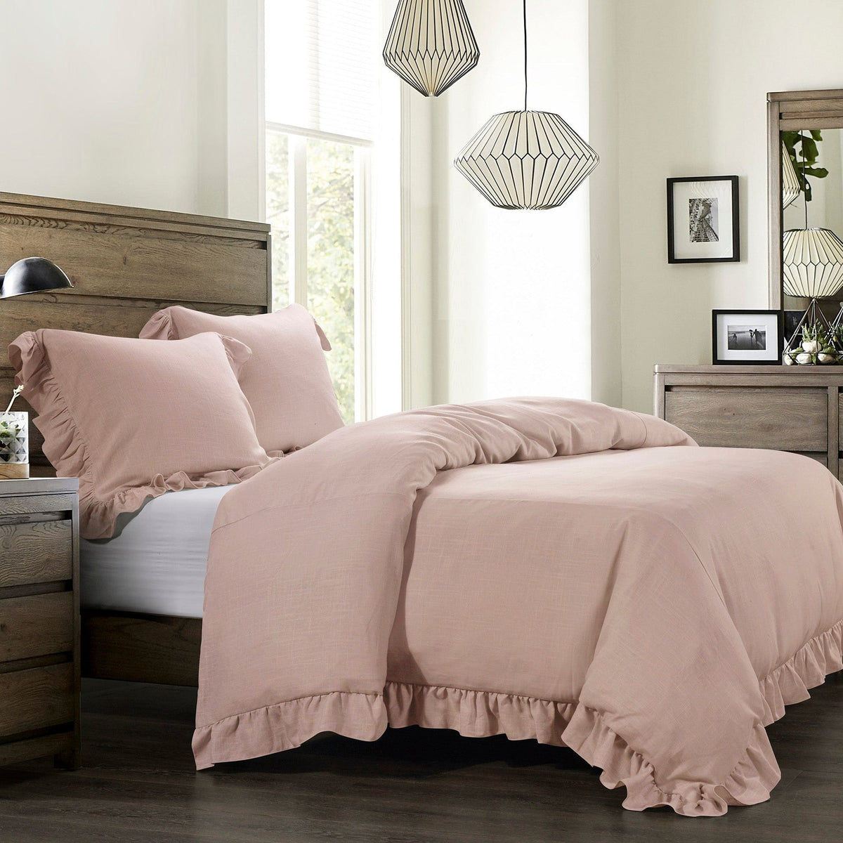 Lily Washed Linen Blend Bedding Set - Blush