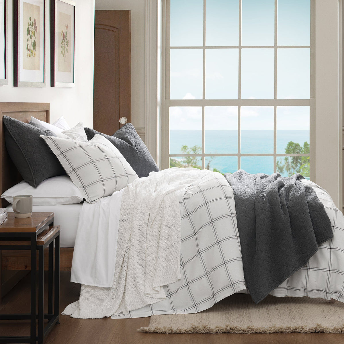 Windowpane Plaid Bedding Set - White