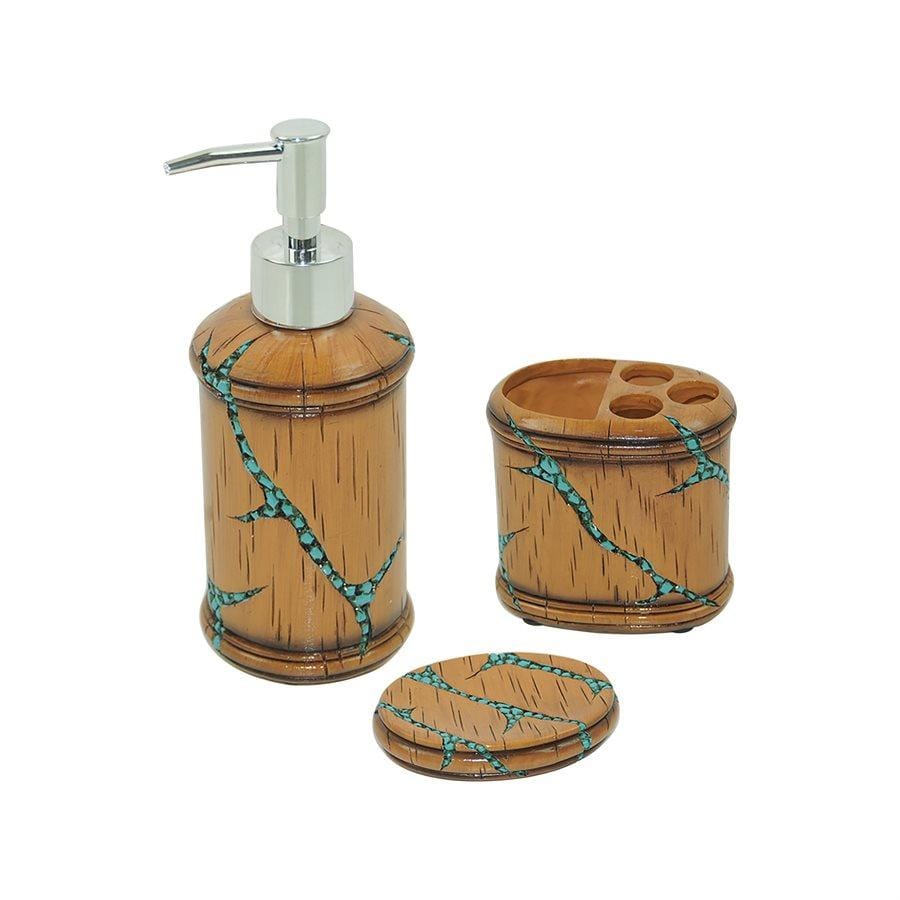 Turquoise Inlay 3PC Bath Countertop Accessory Set Bath Accent Set