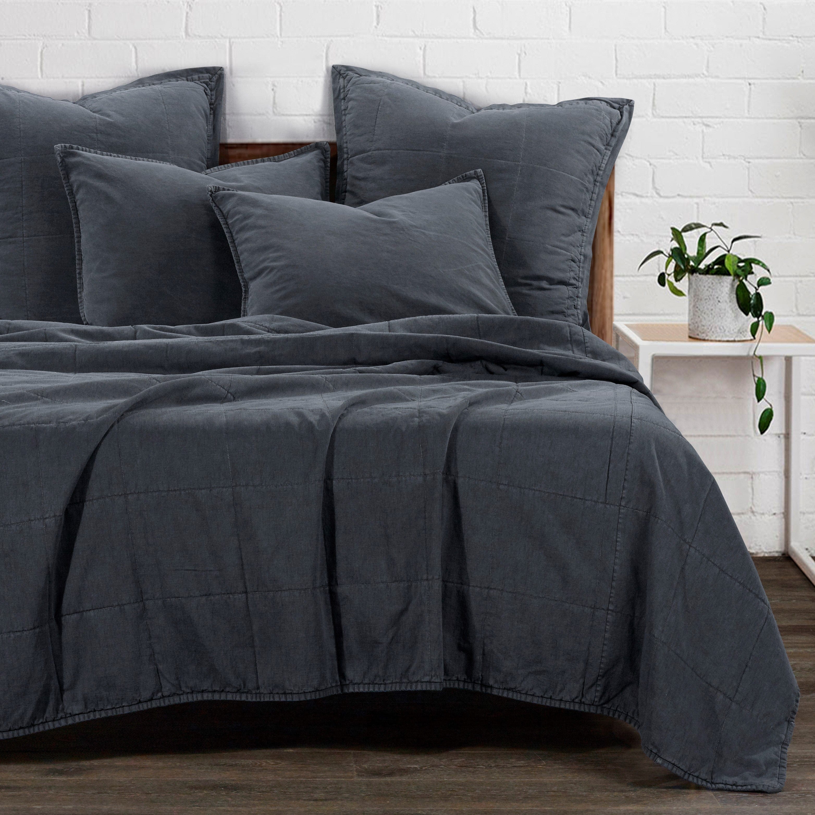 Stonewashed Cotton Canvas Coverlet - Charcoal Coverlet