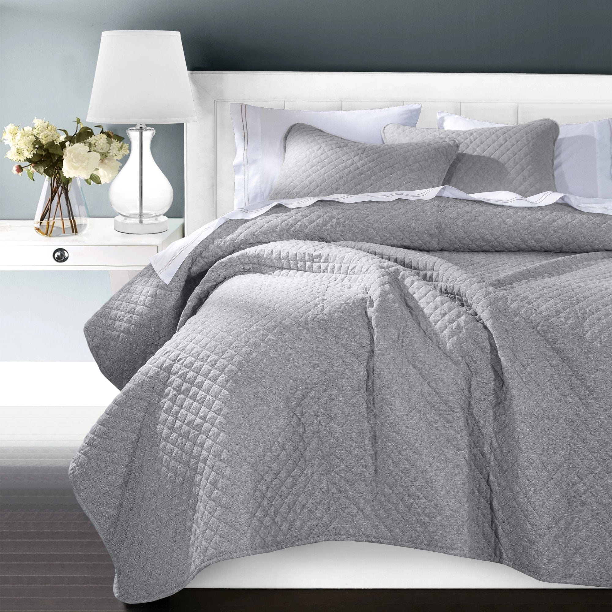 Anna Diamond Quilted Coverlet - Gray Coverlet