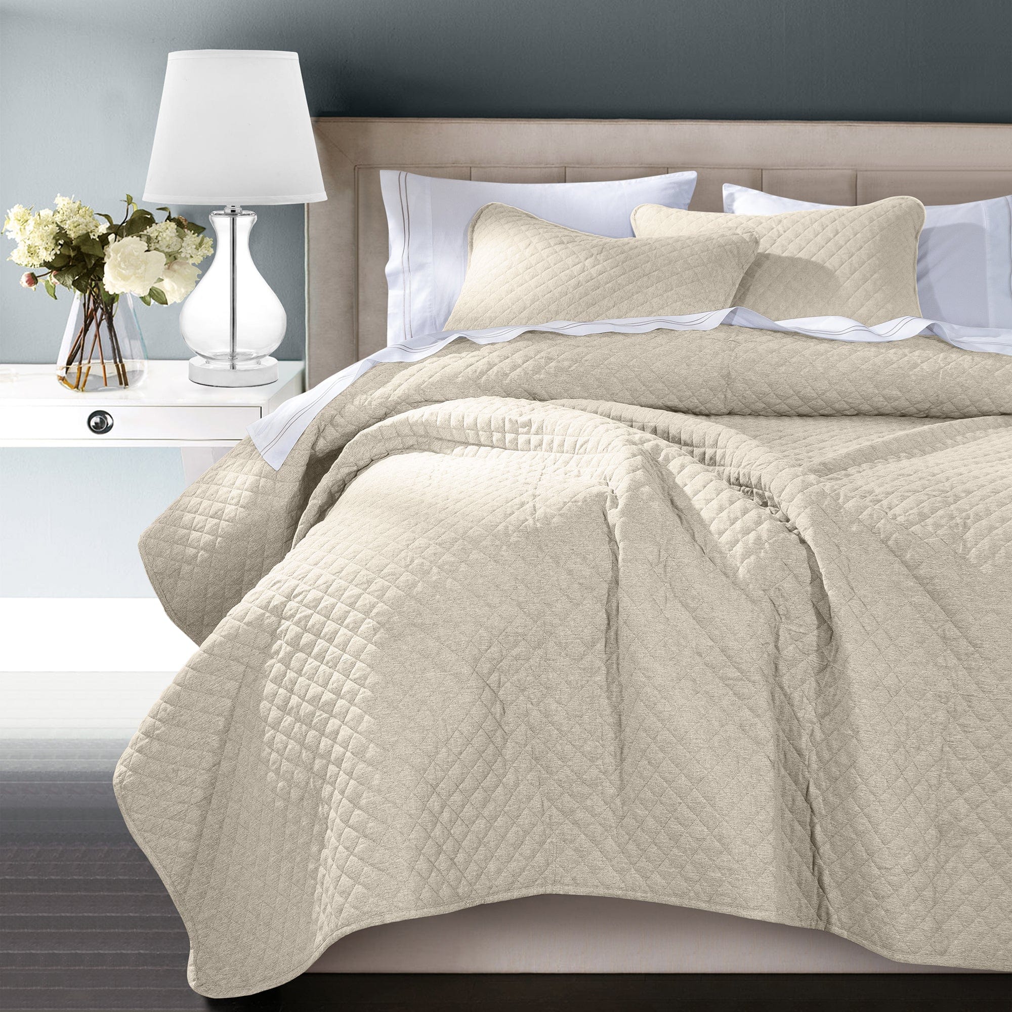 Anna Diamond Quilted Coverlet Set - Light Tan Coverlet Set