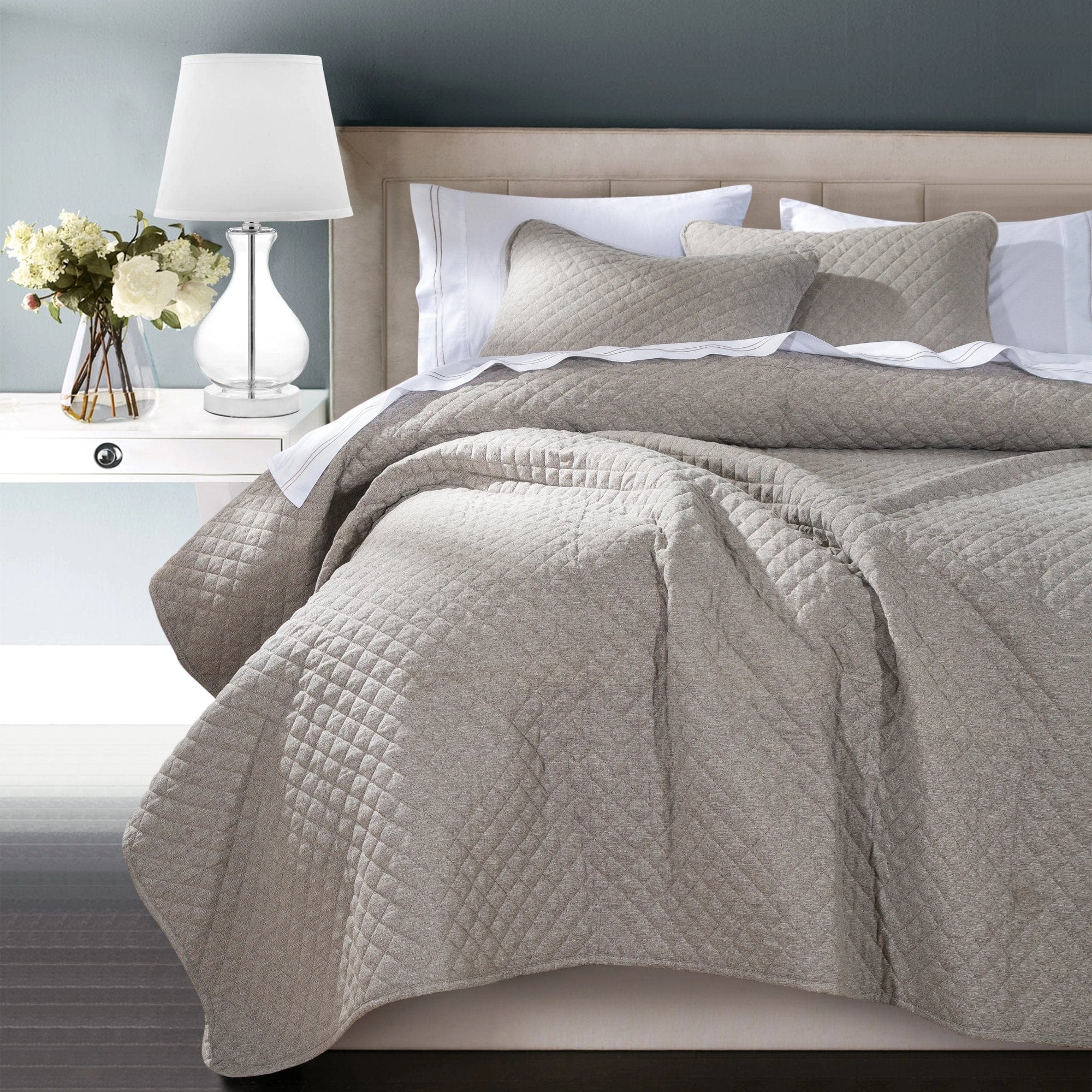 Anna Diamond Quilted Coverlet - Taupe Coverlet