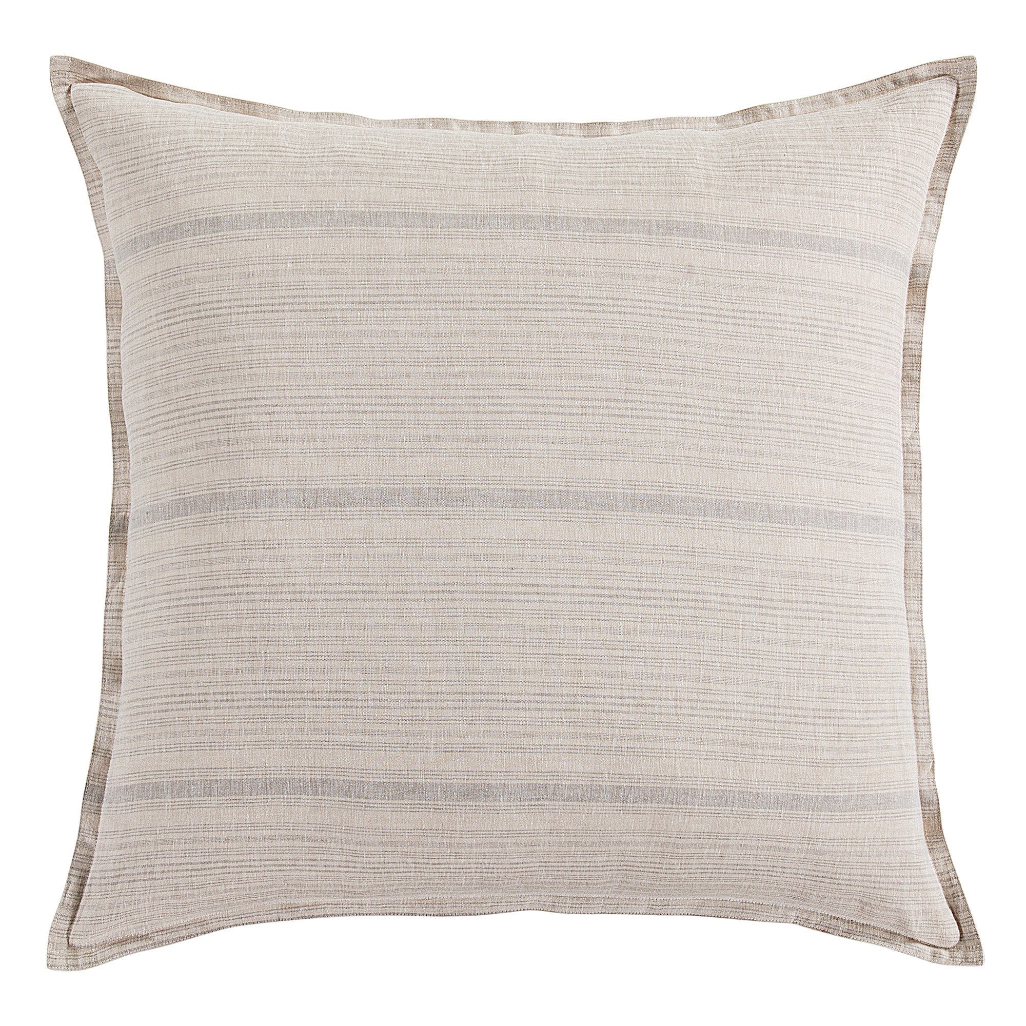 100% European Flax Linen Variegated Stripe Euro Sham, Natural Euro Sham
