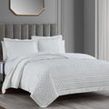 High Shine Satin Quatrefoil Quilt Set - White Quilt Set