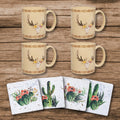 Desert Skull Mug and Cactus Blooms Coaster 8PC Set Coasters