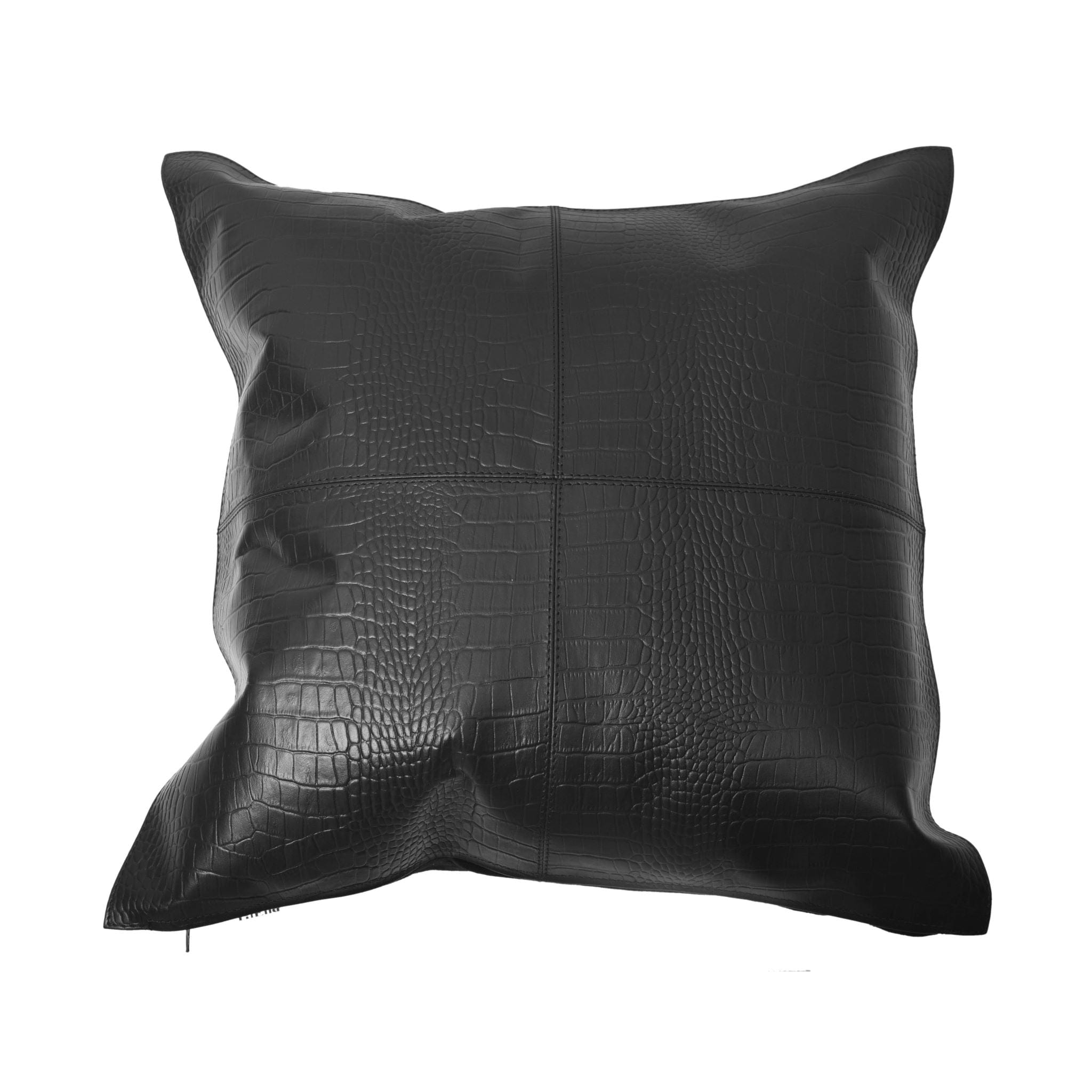 Genuine Leather Embossed Croc Pillow, Black Leather Pillow