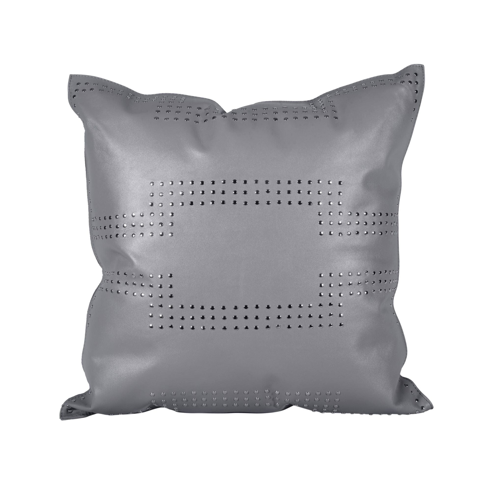 Gray Genuine Leather Geometric Studded Throw Pillow Leather Pillow