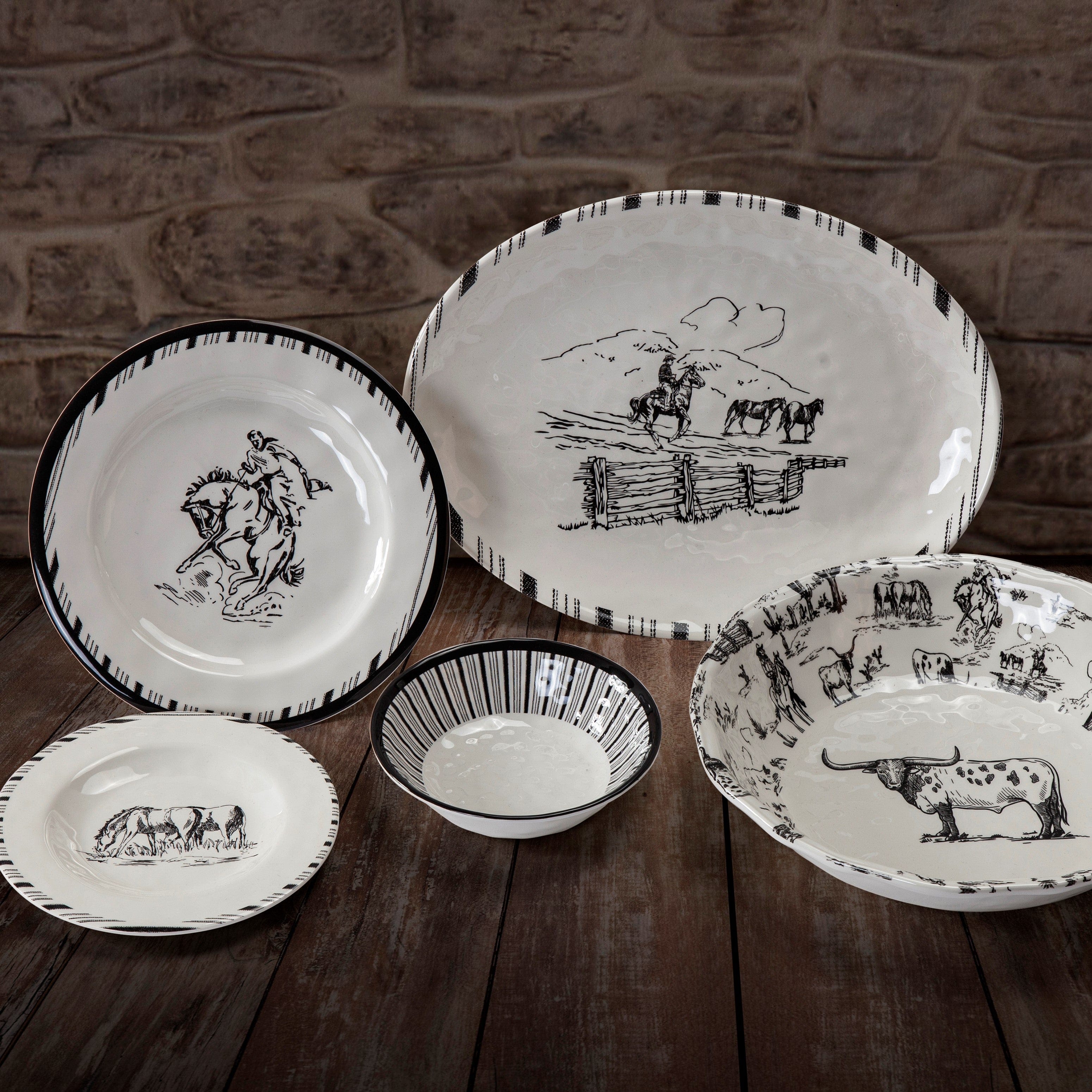Ranch Life 14PC Melamine Dinnerware Set Dinnerware Set