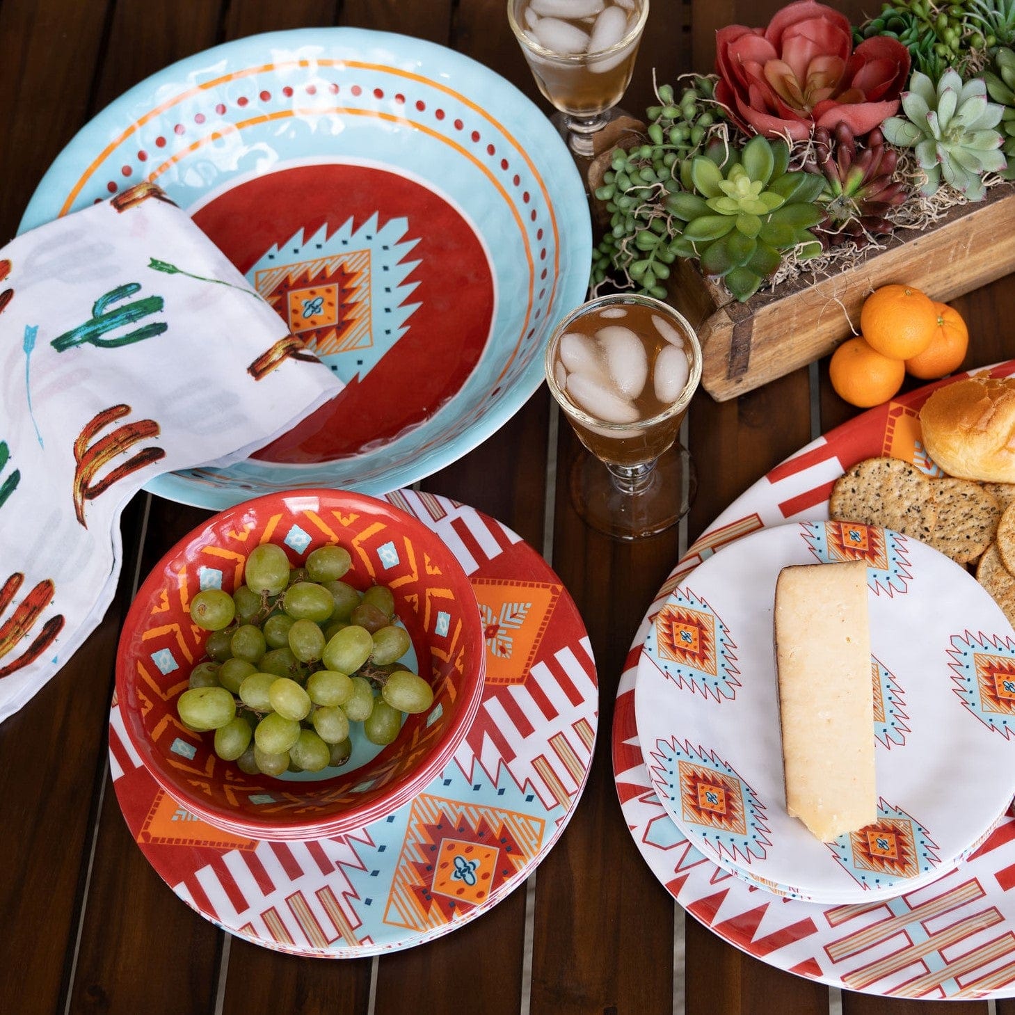 Southwest Motif 14PC Melamine Dinnerware Set Dinnerware Set