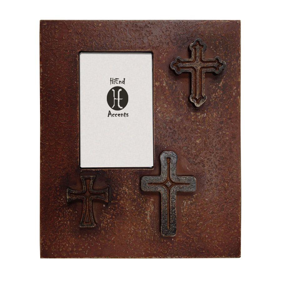 Distressed 3-Crosses Picture Frame, Red Picture Frame