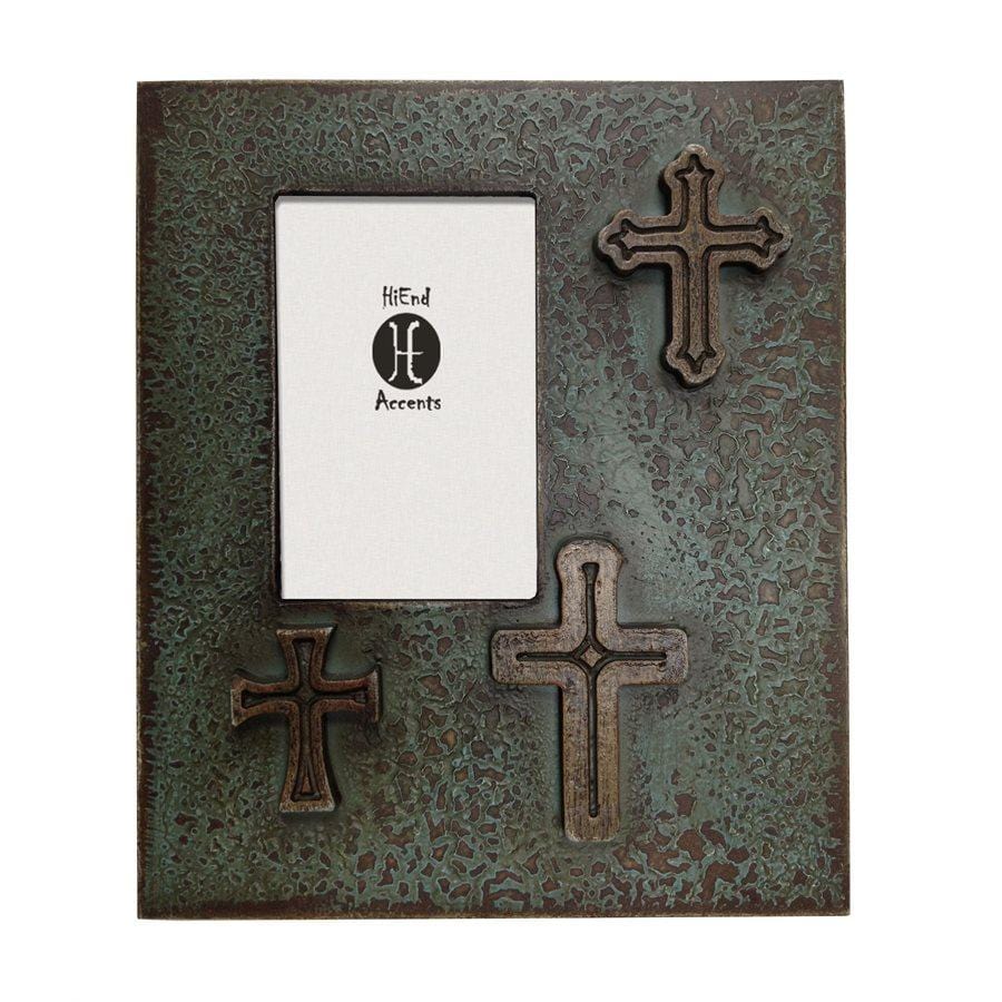 Distressed 3-Crosses Picture Frame, Turquoise Picture Frame