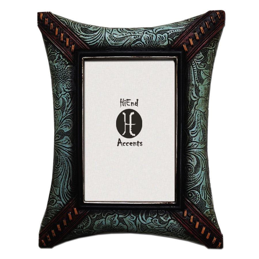 Tooled Leather w/ Corner Lacing Picture Frame Picture Frame