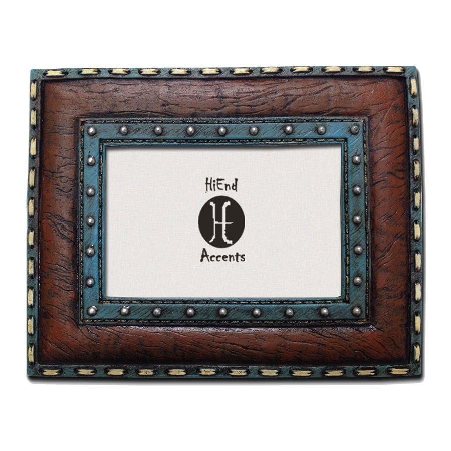 Turquoise Edge w/ Stitching Leather Insert Picture Frame Picture Frame